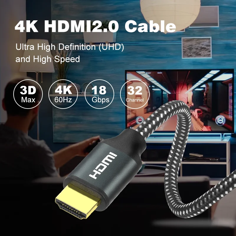 HDMI HD Cable 4k60hz HD Cable Computer TV Projection Cable Braided Aluminum Alloy HDMI Cable