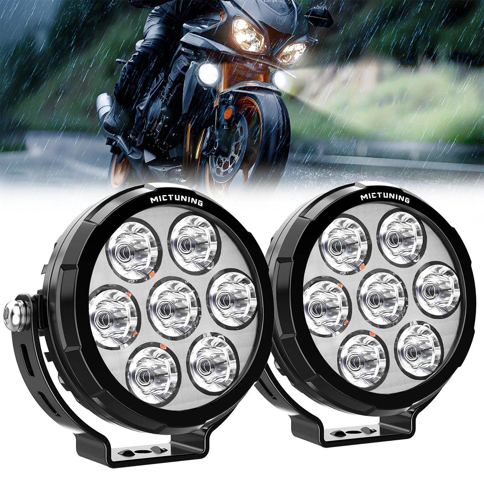 MICTUNING  4.5"  Motorcycle LED Spot Lights LED Driving Lights, Fog Light Round Pods Offroad Work Spotlight IP68 Waterproof