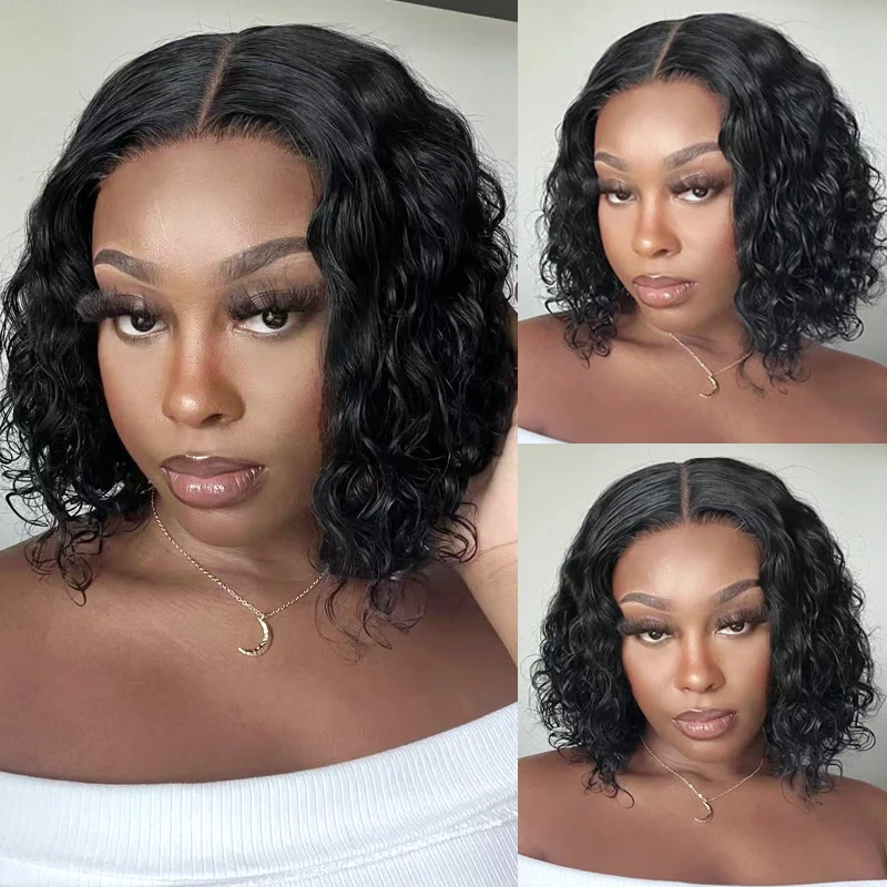 

Water Wave Bob Wigs Human Hair Pre Plucked Remy Short Curly Bob Wigs for Women Frontal Wig Human Hair Natural Hairline 8-16 inch