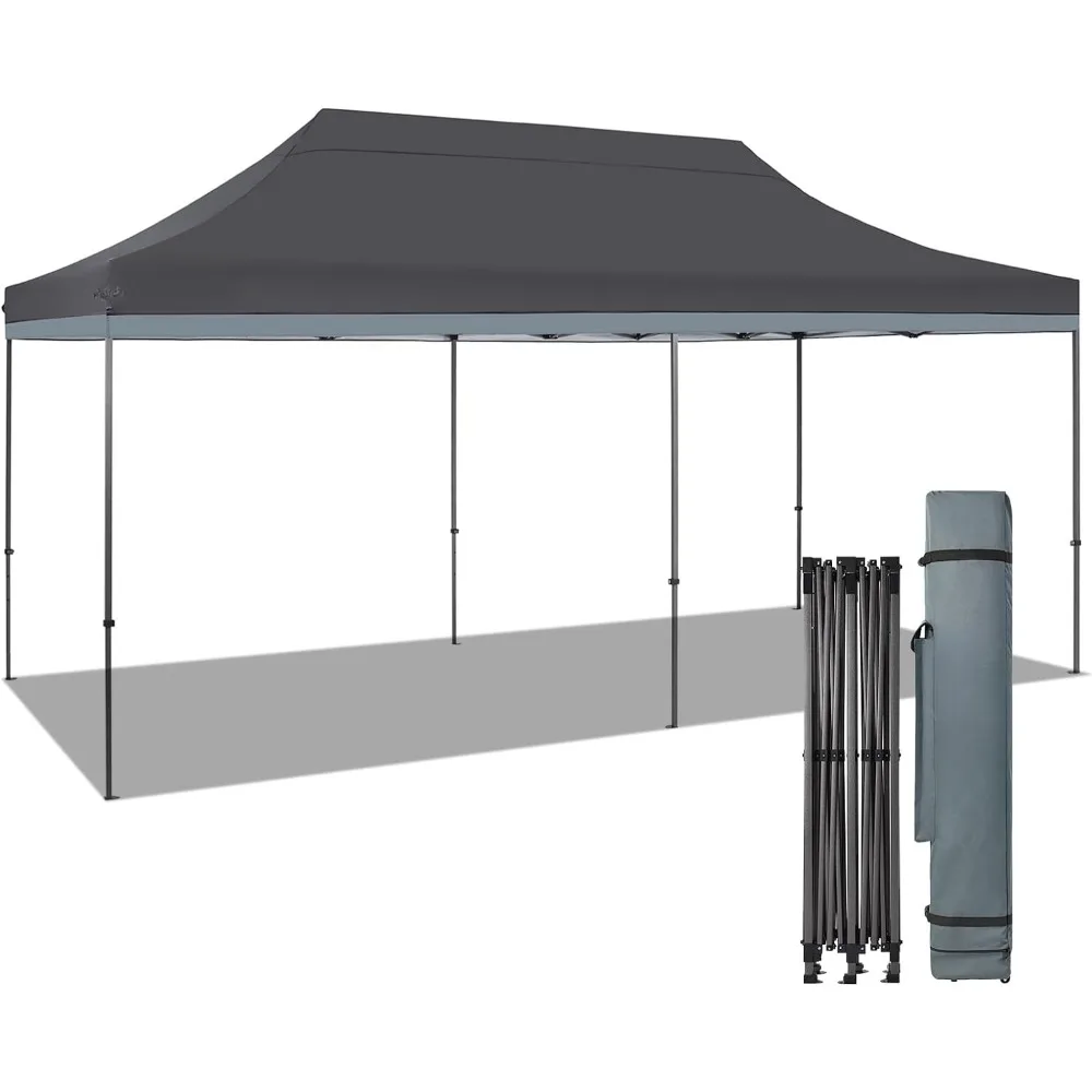 

10x20 canopy tent portable pop-up canopy heavy-duty outdoor canopy with wheeled bags 6 sandbags, 10 wooden stakes