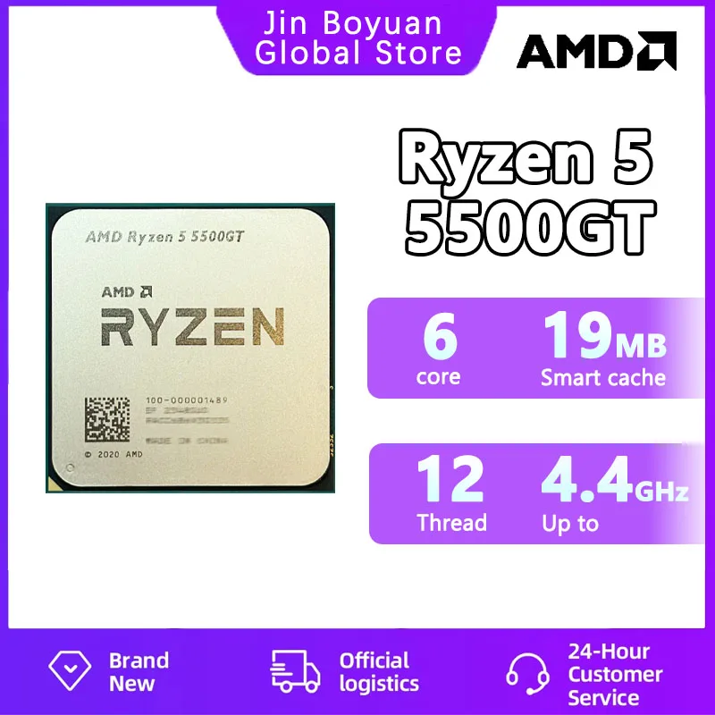 New AMD Ryzen 5 5500GT R5 5500GT 3.9GHz Six-Core Twelve-Thread 65W CPU L3=16M 100-000001489 Socket AM4 but no fan