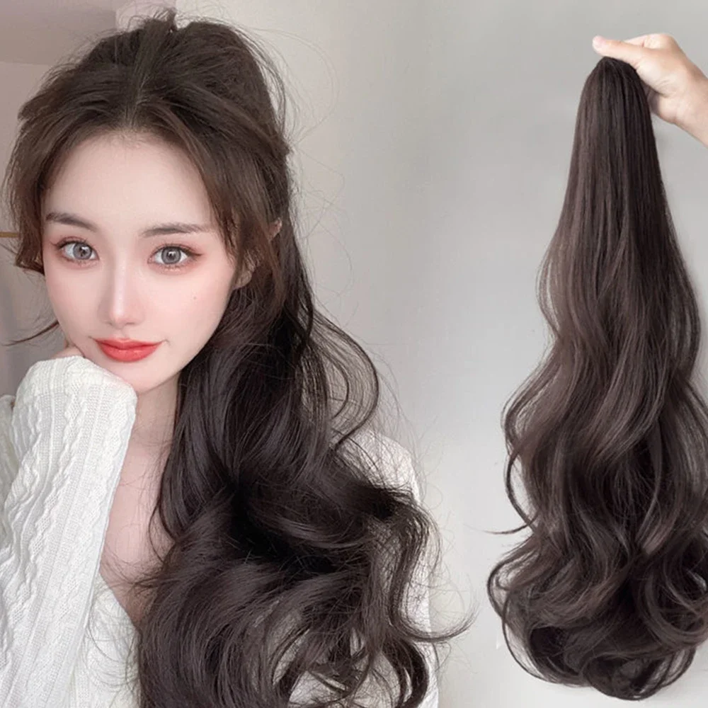 synthetic wig Natural Women Fluffy Long Curly High Ponytail Grab Clip Wig Hottie Girls Invisible Waves Horsetail Extensions