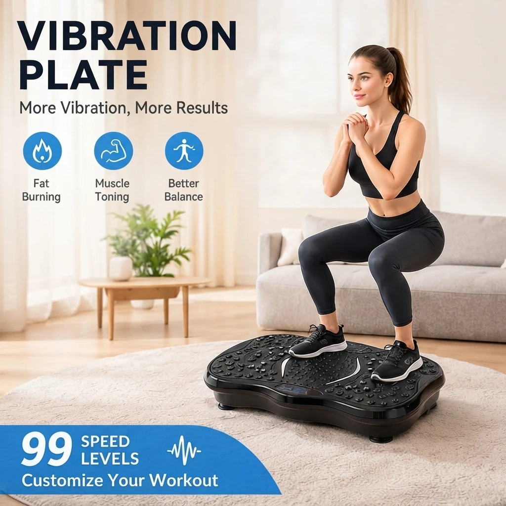 Home Gym Vibration Plate with Remote & Resistance Bands – Low-Impact Whole Body Fitness Machine for Muscle Toning & Workout