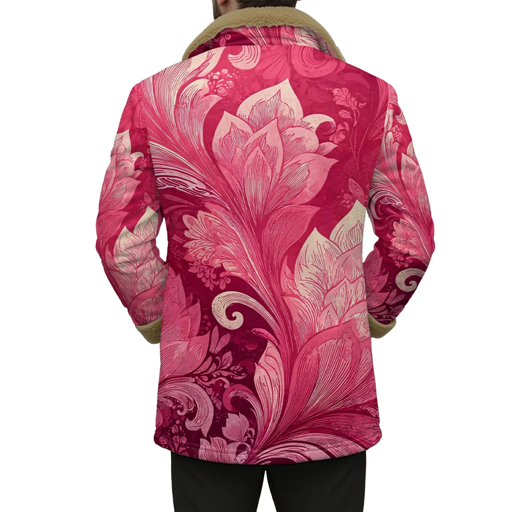 Vintage Ethnic Geometric Print Jacket Faux Fur Collar Colorful Patchwork Unisex Coat with Pockets Streetwear Artistic Outerwear
