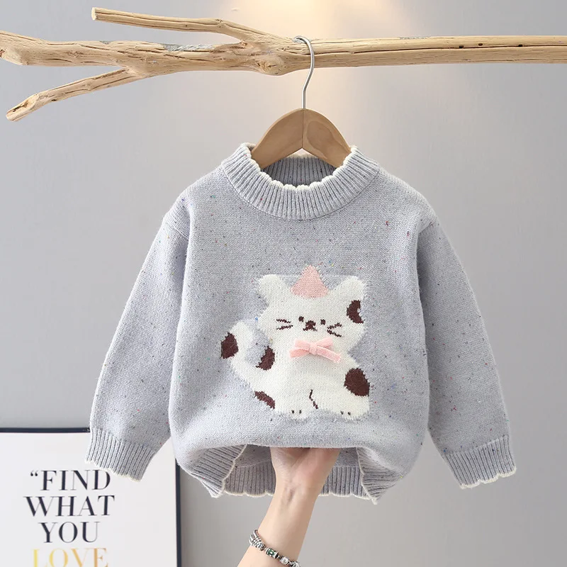 سترة محبوكة للفتيات لخريف وشتاء 2025 بلوزات بأكمام طويلة ورقبة مستديرة بلوفر مريح ملابس أطفال عصرية جديدة #3