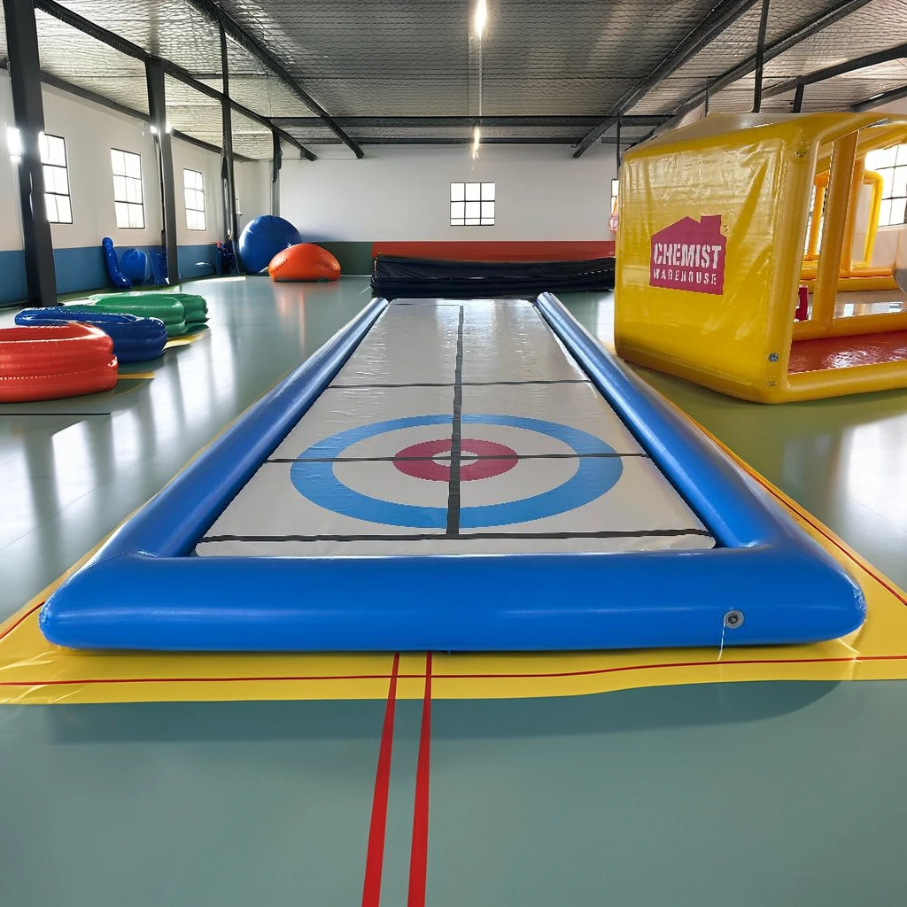 Inflatable Dry Land Curling Game, Air Pump Included, Fun Play Obstacle Course for Carnival Events, Competitive Sports Activity