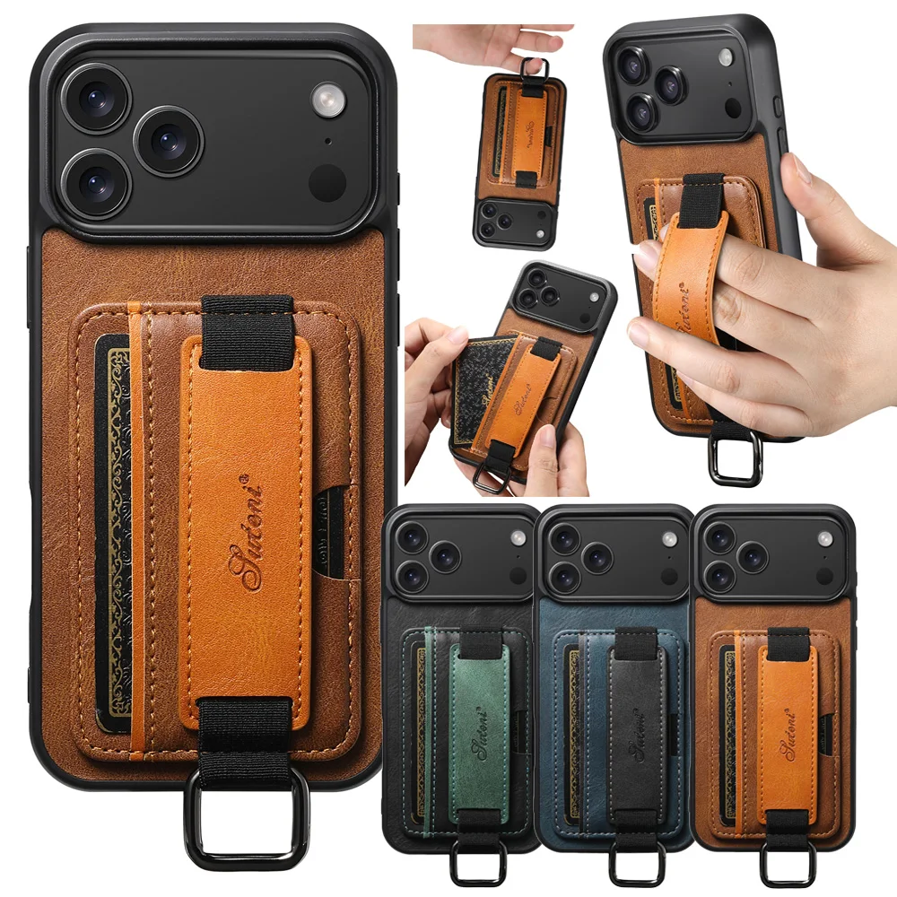 Ledertasche für iPhone 17 Pro Max Air 16E 16 Pro Max 15 Plus 14 Pro 13 PM 12 iPhone 17 iPhone 16 Kartensteckplätze Handhaltelefonabdeckung