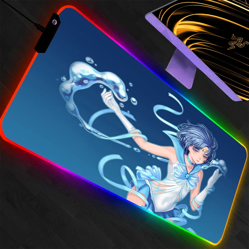 RGB Large Mouse Pad Sailor Moon Gamer Keyboard LED Mousepad Pc Computer Desk Mat Gaming Pad Backlight Mouse Mats For LOL