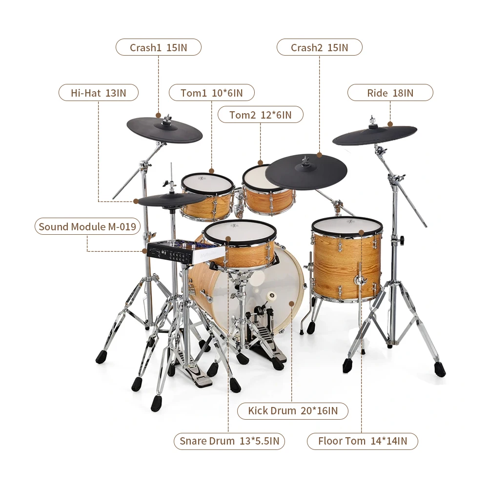 HXM XD-2000-KM Natural Color Acoustic Design Electric Drum Set Factory Direct Sales Drum Electric Drum Set Professional