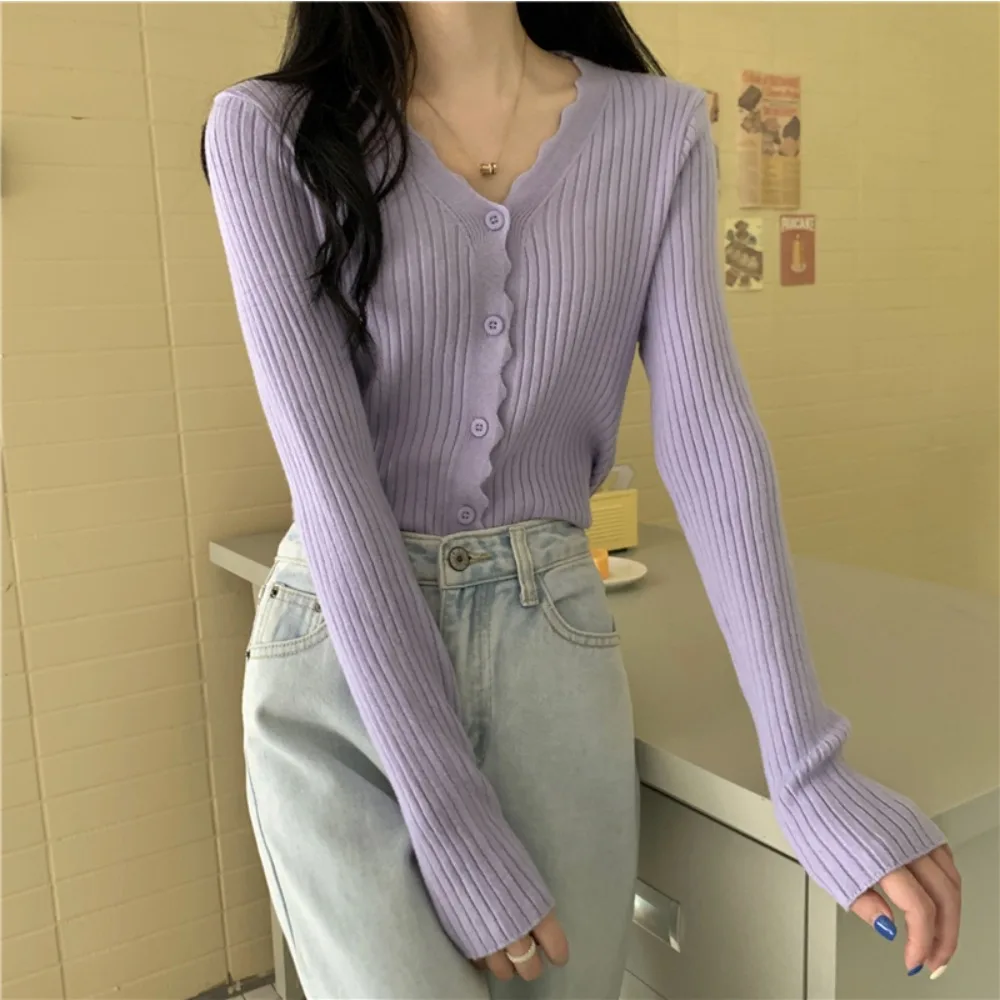 Cardigan for Women Single Breasted Solid V-neck Knitwear Korean Style Fitness Slim Tender Mature Commuting Skin-friendly Autumn