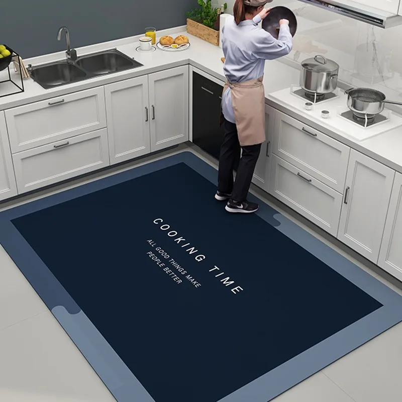 Kitchen Floor Mat Anti-slip Oil-proof Water-absorbing Door Carpet Mat Diatom Mud Dirt-resistant Foot Mats Solid Color Line Rugs