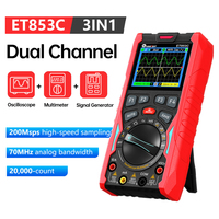 ET853C 2CH Oscilloscope Multimeter Signal Generator 3in1 70MHz Bandwidth 20000 counts Automotive Oscilloscope electrician Tools