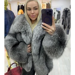 New Fox Fur Coat With Turndown Collar Real Fox Fur Jacket For Woman Winter Luxury Silver Fox Fur Jackets