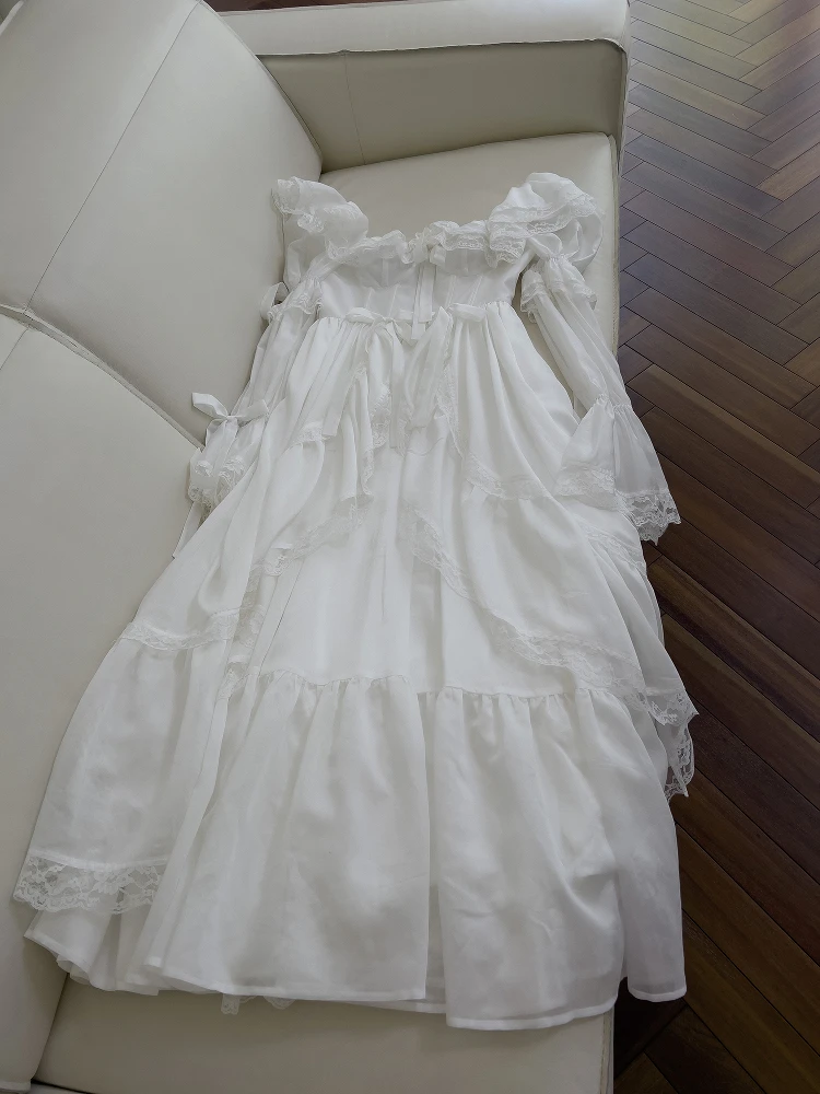 엘레 프리즌 슬레 레트로 페시 프린스 드 헤비 워크 모닝 로브 슬레 화이트 페어리 바이온 드 드