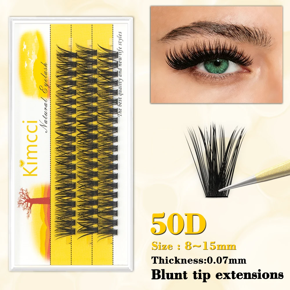 Kimcci 50D 3D Blunt Tip Eyelashes Individul Claster Eyelash Natural Thick & Fluffy Extension DIY Cluster Eyelashes Makeup Tools