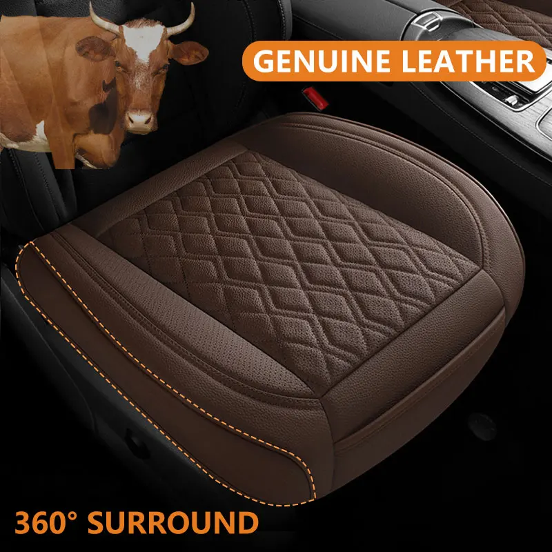 Cowhide Leather Car Seat Covers Breathable Front Car Seat Cushion Non-Slip Rear Seat Pad Universal All Weather Auto Seat Covers