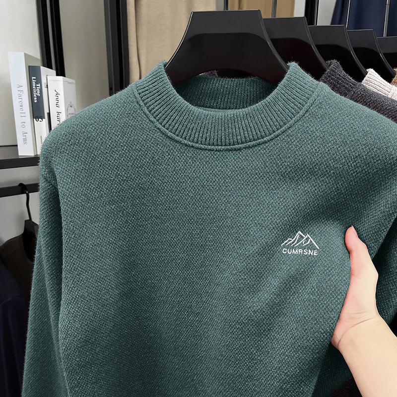 

Высококачественный мужской вязаный свитер, Новое поступление, плюшевый утепленный мягкий пуловер с геометрической вышивкой и круглым вырезом, зимняя универсальная мужская одежда
