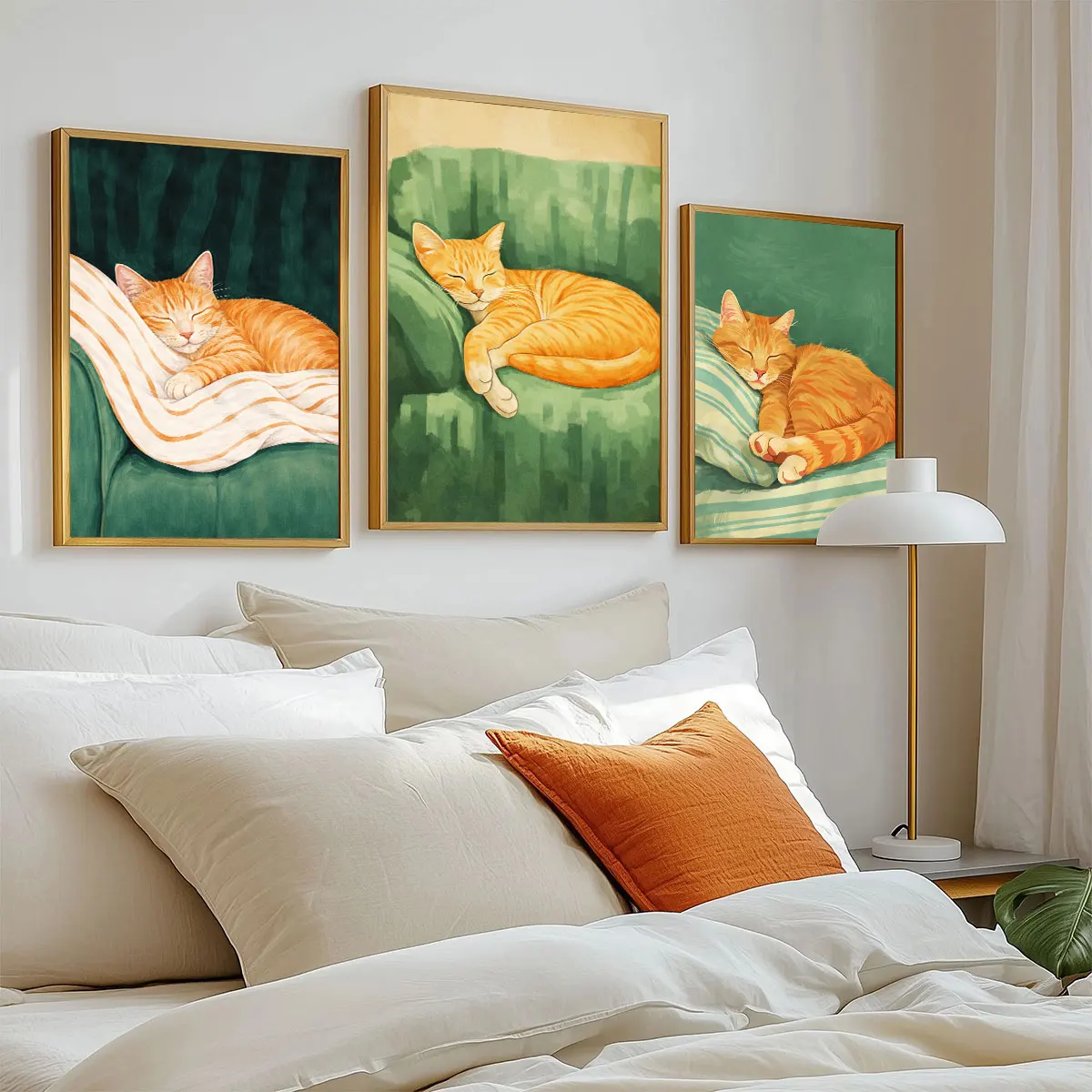 3pcs frameless Canvas Painting 3PCS Cute Orange Cat Sleeping Art Poster  Lazy Cat Wall Art  Animal Wall Decoration Print  Canvas
