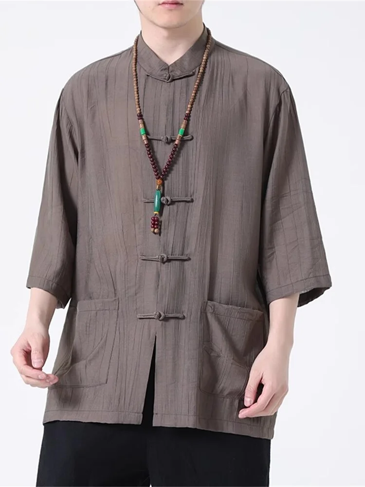 

Мужская рубашка свободного кроя из ледяного шелка для тай-чи, традиционная китайская, с пуговицами, дышащая, летняя, модная