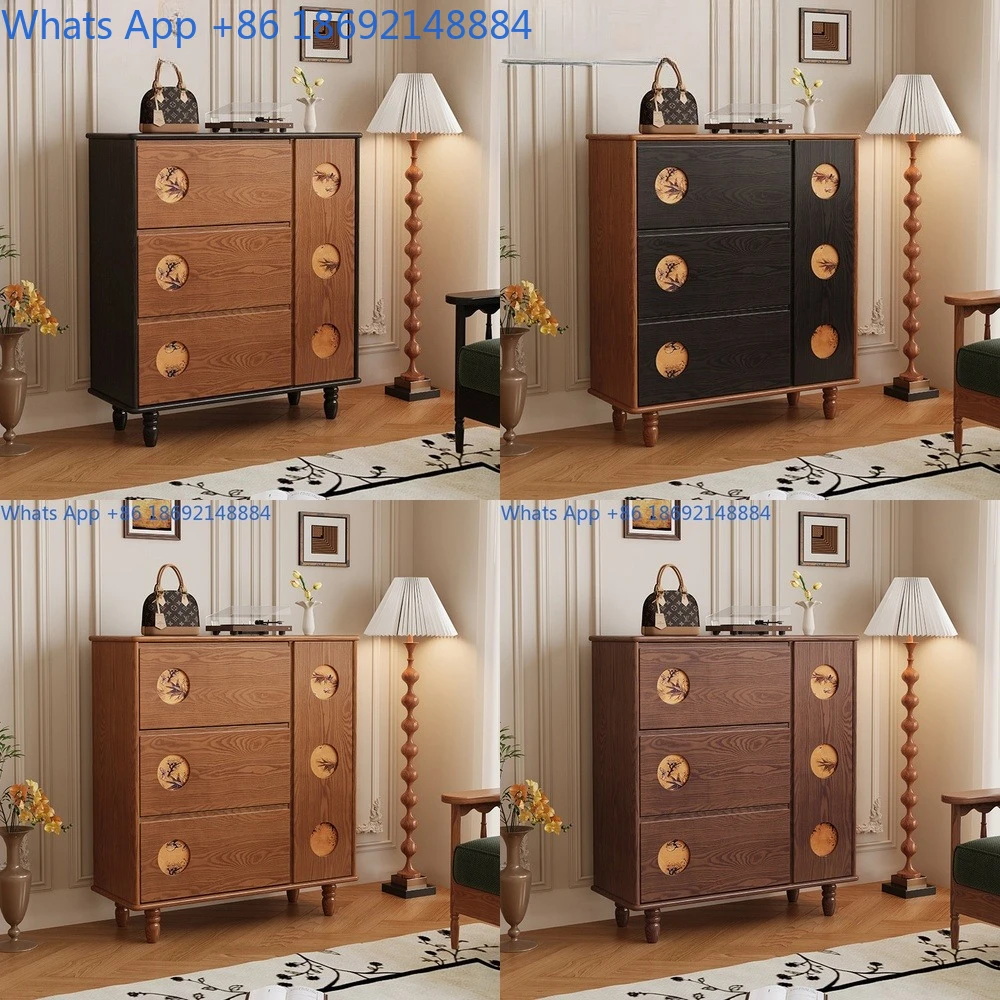 

Middle ancient style solid wood shoe cabinet for home retro flip bucket shoe t at the entrance, large capacity storage cabinet