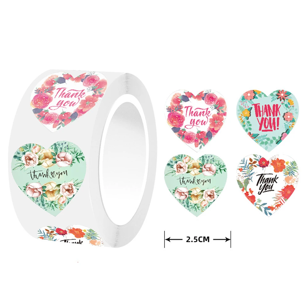 50-500pcs Love Heart Romantic Valentine's Day Sticker Thank You Sealing Label For Holiday Wedding Handmade Birthday Party