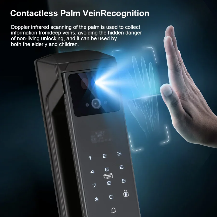 Smartier Palm Vein Serratura digitale completamente automatica Riconoscimento facciale 3D Impronta digitale biometrica Tuya Smart Door Lock
