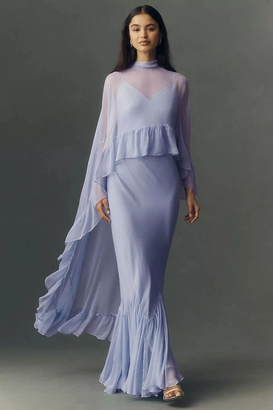 Customized Lavender Chiffon Wedding Capes with Ruffles Short Front Long Back Bride Cloak Formal Party Evening Wrap Accessory