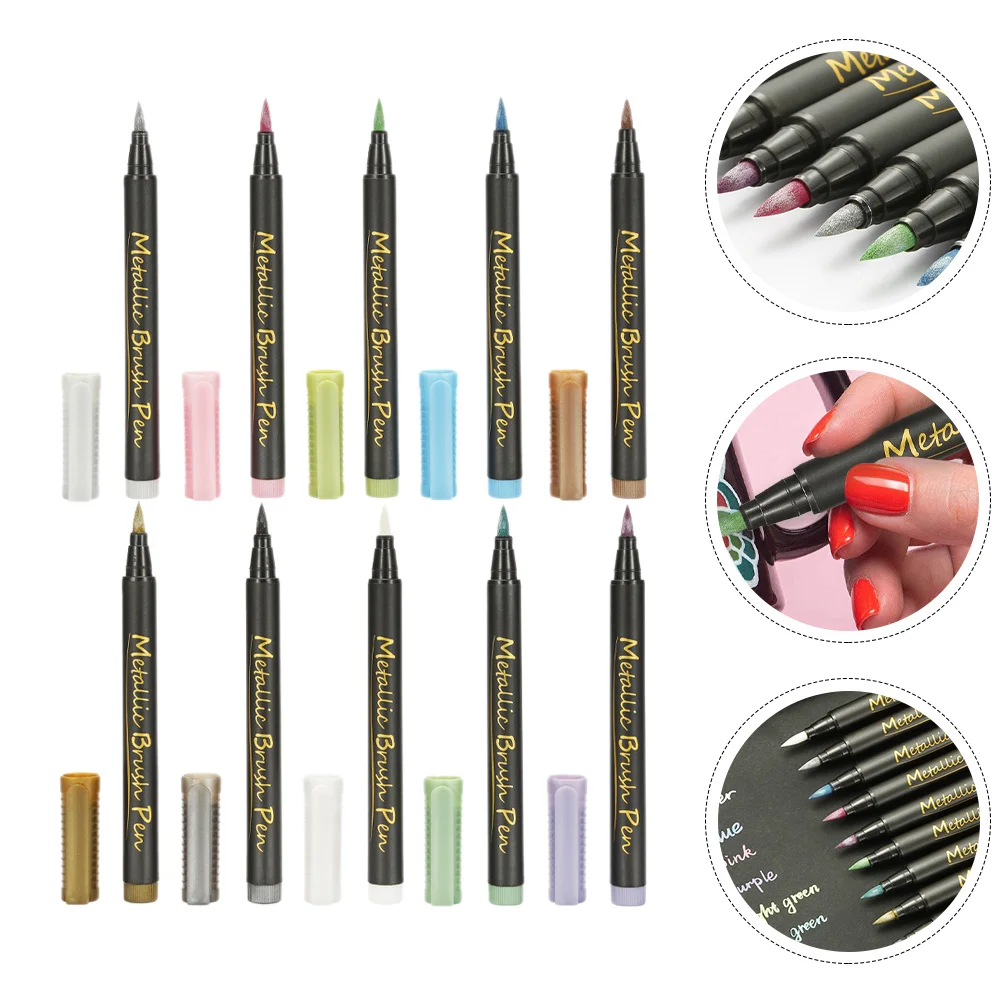 10Pcs Colorful Marker Pens Multi-Function Metallic Markers Portable Professional Paint Markers for Graffiti Illustration Note