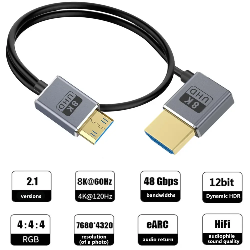 Cavo coassiale Hdmi Super Extreme Slim 8K @ 60Hz Mini HDMI a HDMI 2.1, cavo HDMI sottile da 48 Gbps ad altissima velocità Φ2,5 mm, 4K a 120 Hz