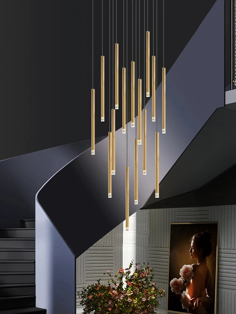 

Stair Lights Long Chandeliers Duplex Buildings Living Room Large Pendant Light Modern Minimalist Villas Lofts Spiral stair Lamps