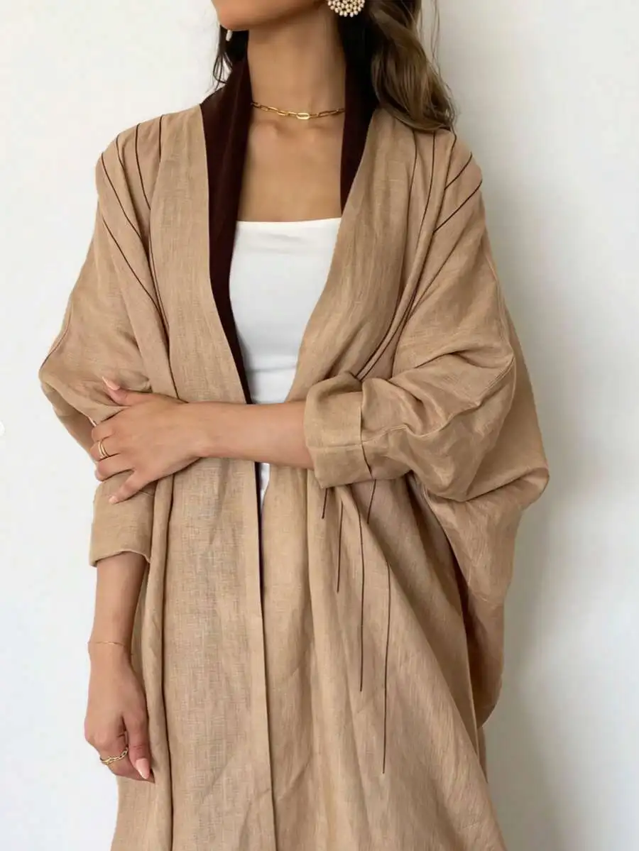 

Womens Solid Color Long Cardigan Shawl, Cotton Linen Blend, Casual Elegant Wrap Coat