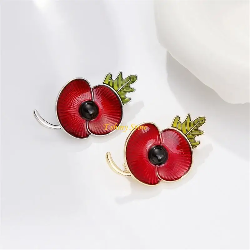 N58F Flower Brooch Durability Alloys Brooch Enamel Poppies Pin Fashionable