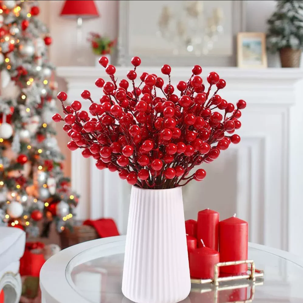 

Artificial plant Holly Red Fruit Festival Christmas tree wreath Home festival party Wedding Decor Diy gift accessory stage prop