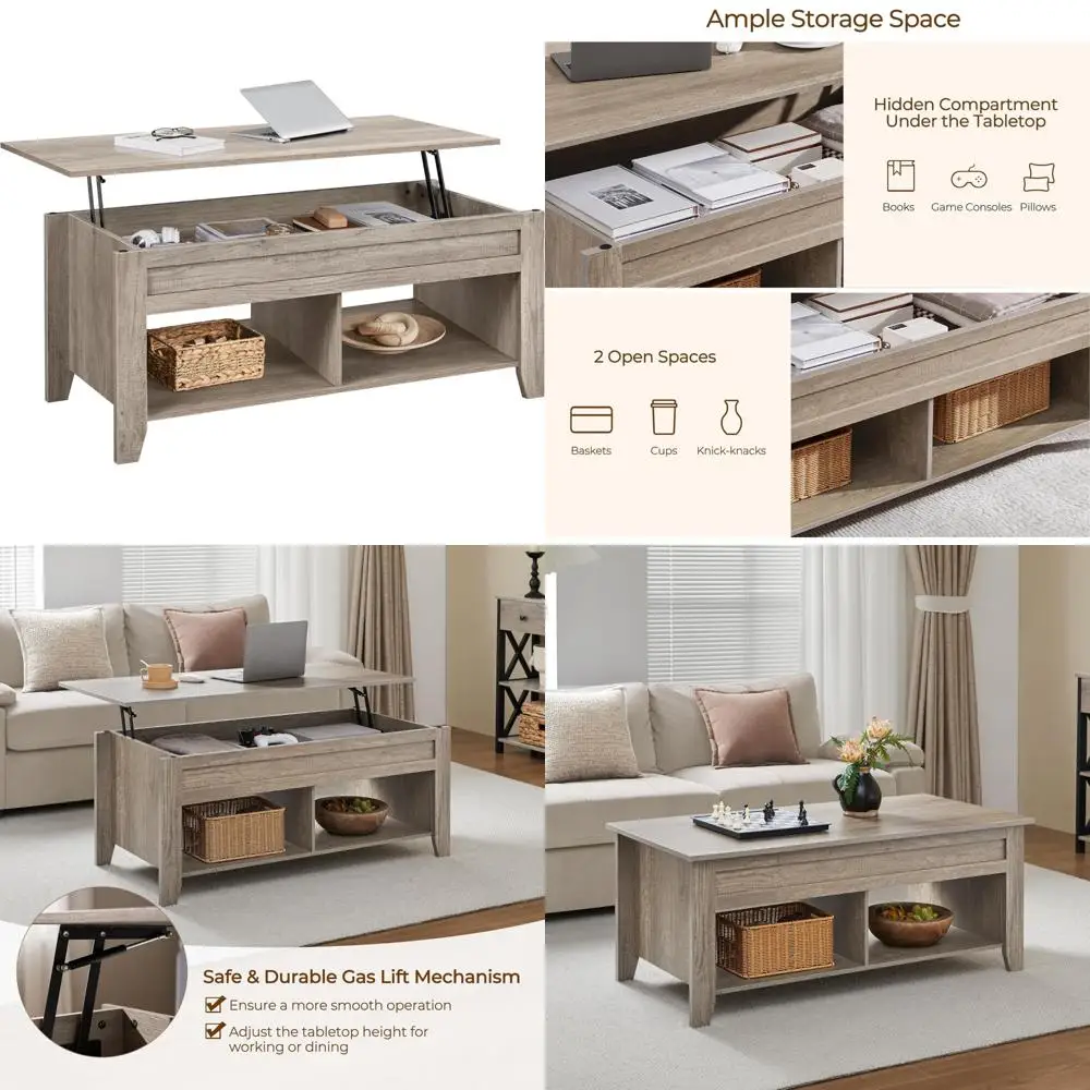 

Hidden Storage Coffee Table with Lower Shelf, 41 Living Room Center Table by Yaheetech