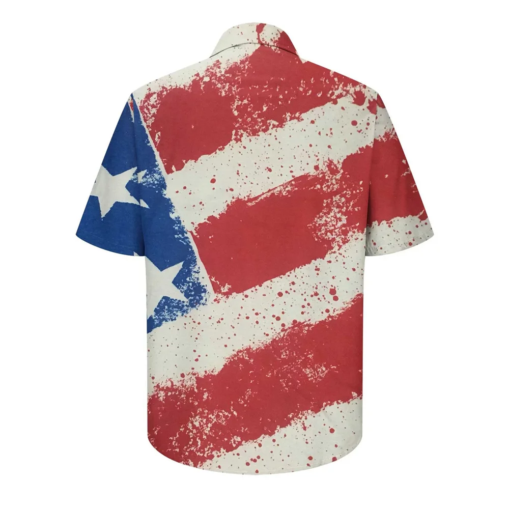 Camisa havaiana masculina e feminina impressa em 3D, camisas de praia casuais para férias de verão, blusa de manga curta infantil, bandeira americana