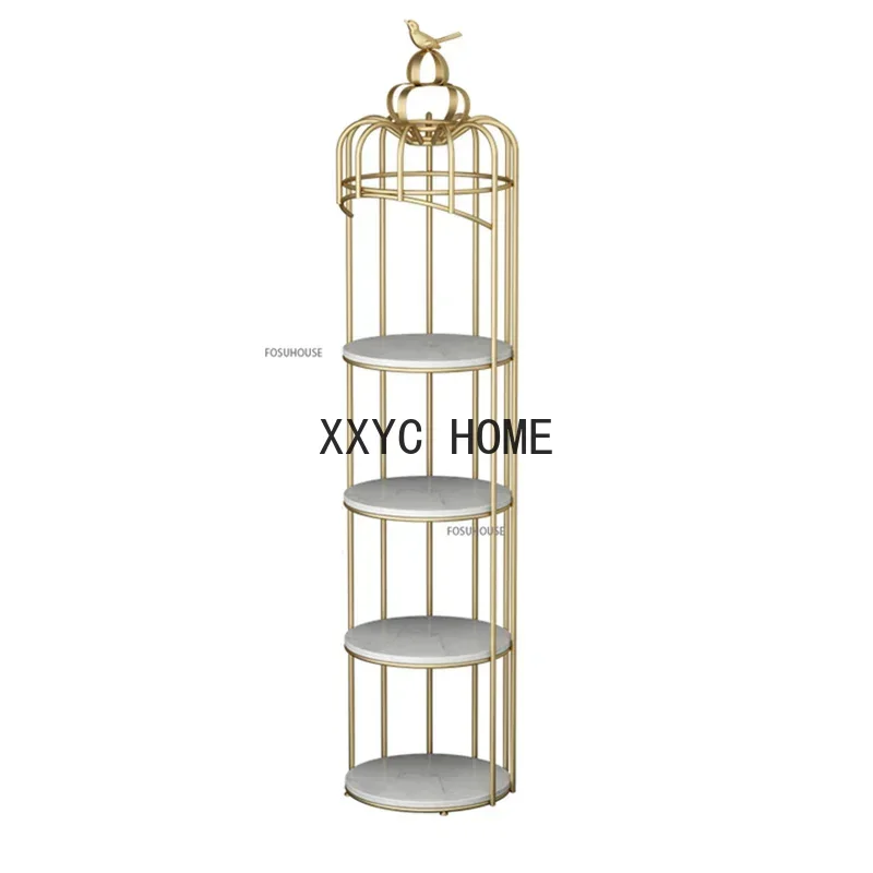 Nordic Metal Bird Cage Shaped Rack Multi Layer Storage Shelves Indoor Iron Flower Stand Gold Decor for Home Balcony Decoration