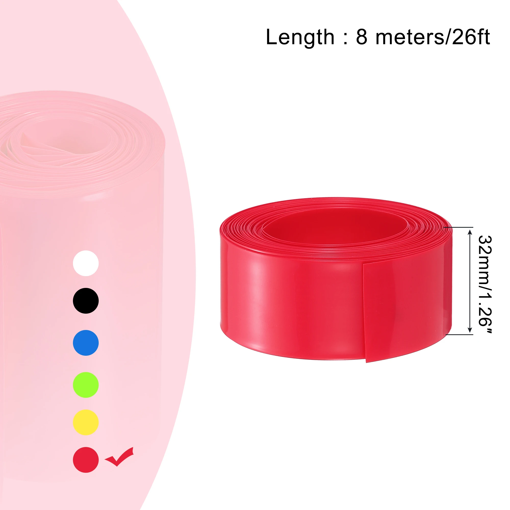 2.5-10.5Meters Battery Wrap PVC Heat Shrink Tube 19-82mm Dia 30-130mm Flat Width Good Insulation Red Tubing for Battery Pack