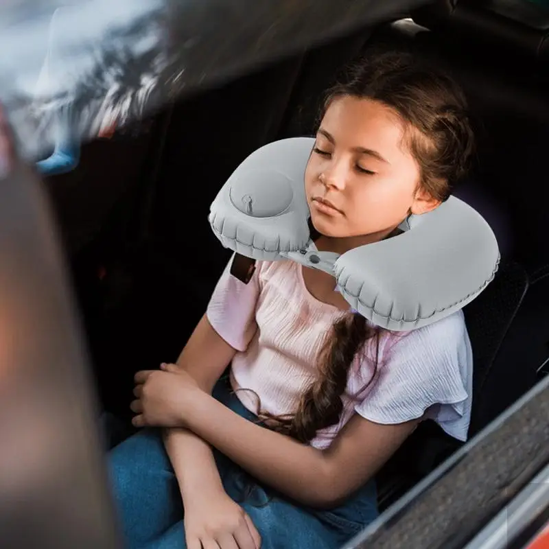 Ergonomic Inflatable Neck Pillow Lightweight Comfortable Soft TPE Air Cushion Travel Pillow for Travel Airplane Car Journeys