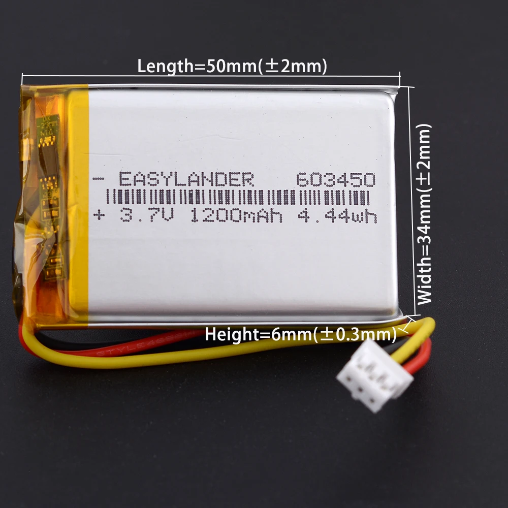  PH2.0 3P 603450 3.7V 1200mAh 10pcs €3 VAT Included  Rechargeable Li-Polymer Li-ion Battery Lipo with Silicone Wires