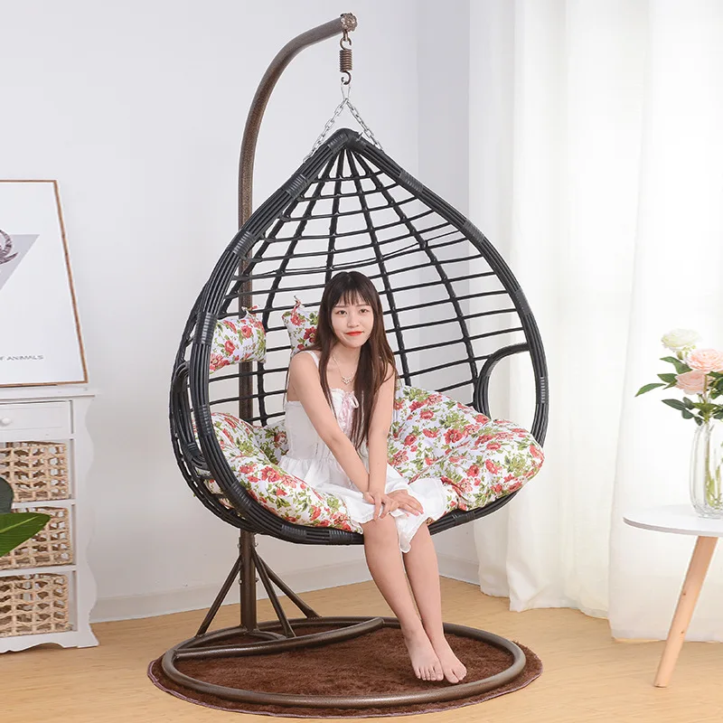 Premium Swing Reclining Massager Rattan Camping Hanging Egg Chair Patio Garden w Cushion Stand