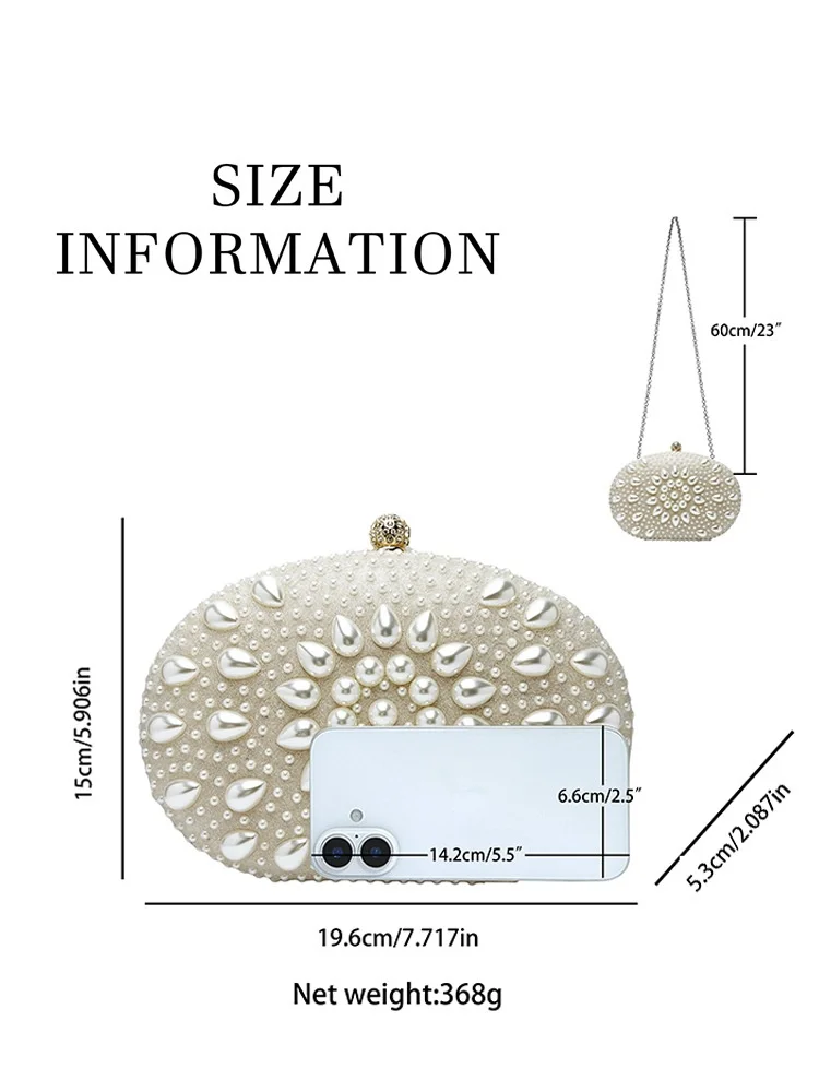 2025, neue weiße Wassertropfen-Perlen-Abendtasche für Damen, ovale eingelegte Perle, glänzende Clutch-Tasche, hochwertige Mode, elegante Umhängetasche