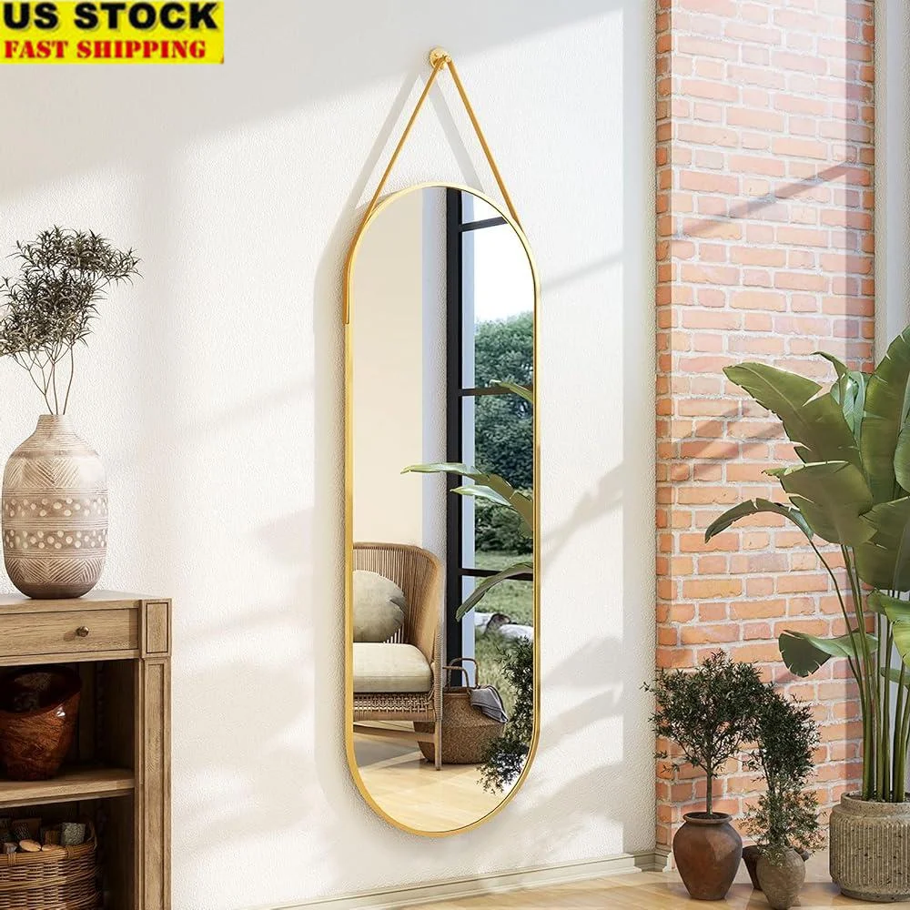 Modern Full Length Mirror Aluminum Frame Hanging Design Bathroom Bedroom Living Room Durable High Definition Reflection Easy