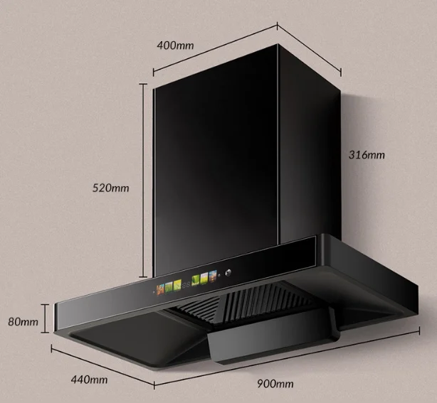 900mm T-Shape Range Hood 110/220V, Wall Mounted Kitchen Extractor Fan Ducted Chimney Cooker Hood