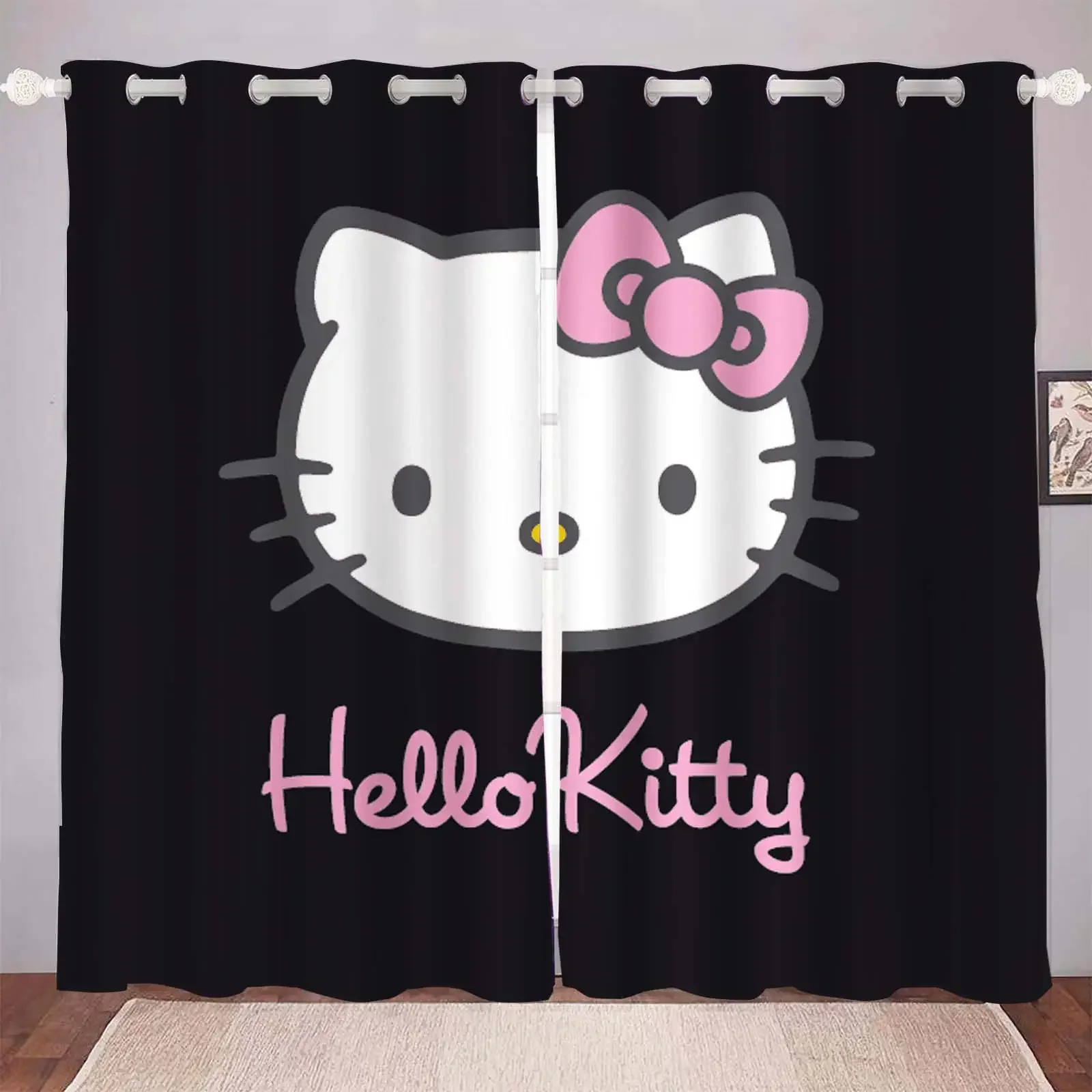 Custom Hello Kitty Cartoon Curtain Sanrio Cute Printing 3D Print Bedroom Living Room Window Blackout Partition Style Home