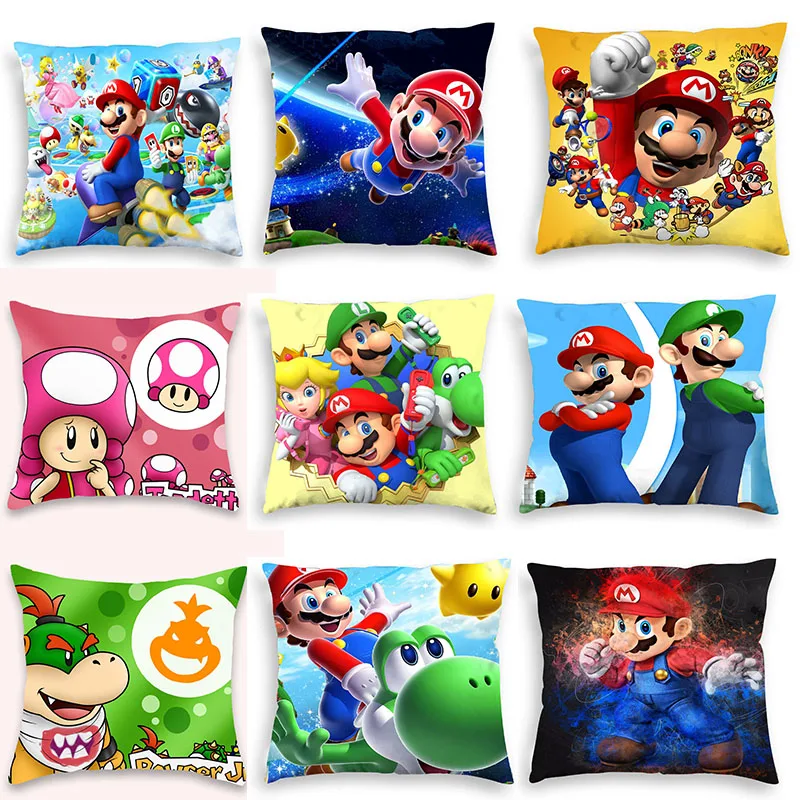 

45 * 45cm Super Mario Bros Figure Home Short Square Pillowcase Yoshi Luigi Canvas Anime Japanese Anime Kids Birthday Gifts