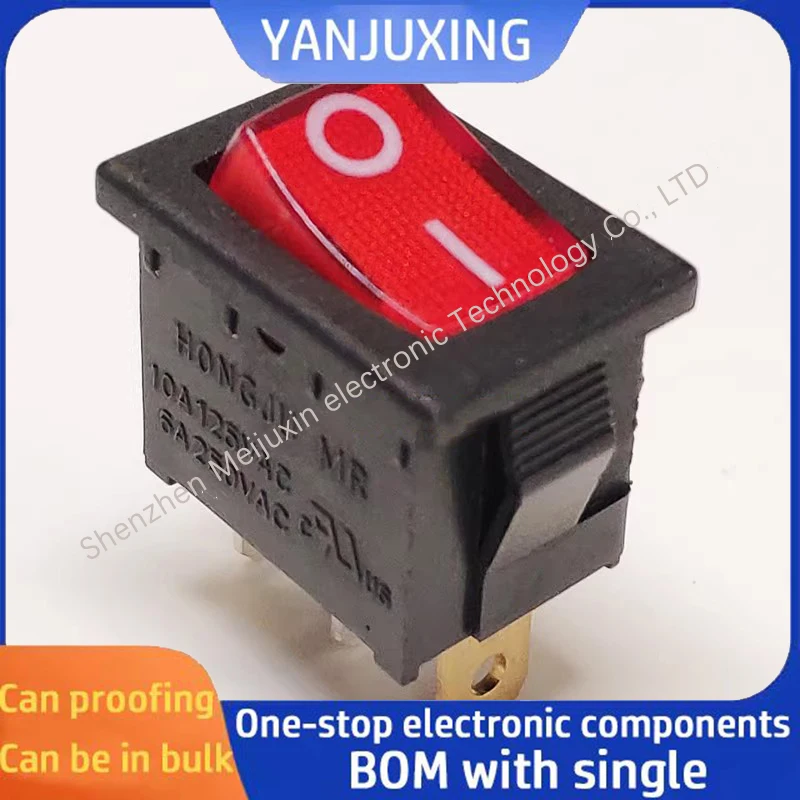 1~5PCS/LOT  Boat-shaped switch MR-1-118-C5L-BRAA with 3 pins 2 positions 15X21 size equipped with a red light 6A capacity