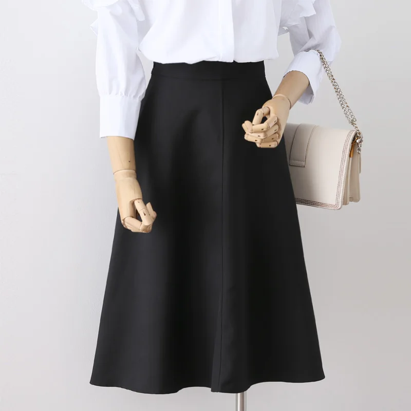 A-Line Knee-Length Skirts for Women, Monochrome, Elegant Office Lady Clothing, Top Quality, New Design, 2022 Summer