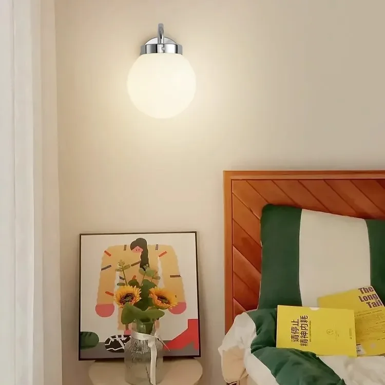 Modern Simple Soft Style Wall Lamp Metal Body Chrome Color Bedroom Decor Sconce Light LED Acrylic Lampshade Corridor Wall Lustre