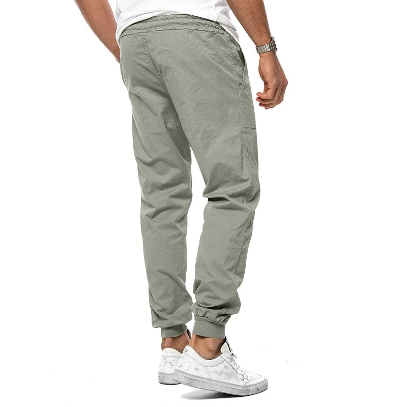 Calça casual masculina de cor sólida, calça com cordão, vários bolsos, nova para primavera e outono