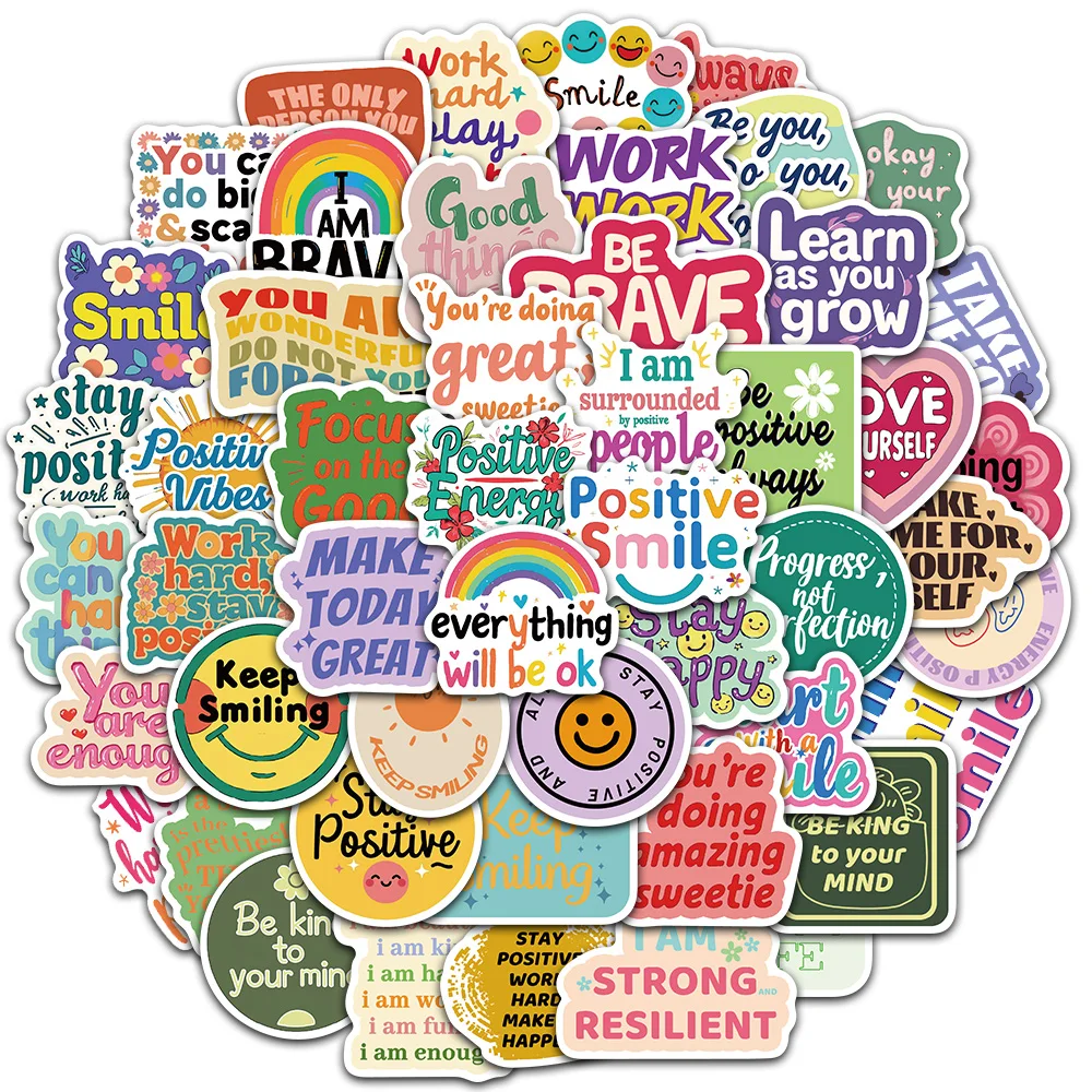 50PCS English Positive Affirmation Creative Graffiti Stickers Phone Guitar Skateboards Notebooks Water Cup Waterproof Decorative